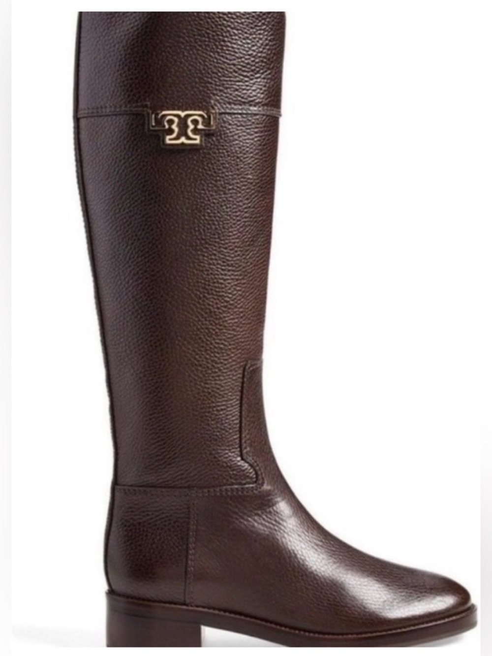 Tory Burch Dark Brown Joanna Leather Tall Logo Riding Boot size 7.5 EUC